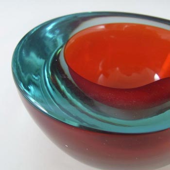Murano Geode Red & Turquoise Sommerso Glass Kidney Bowl