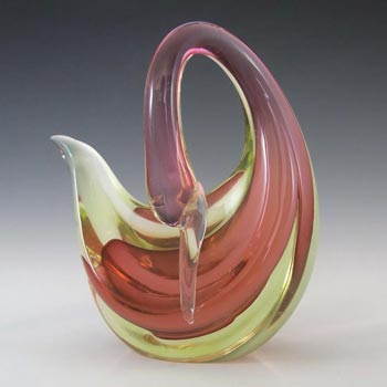 Murano / Sommerso Uranium Green & Pink Glass Swan Sculpture