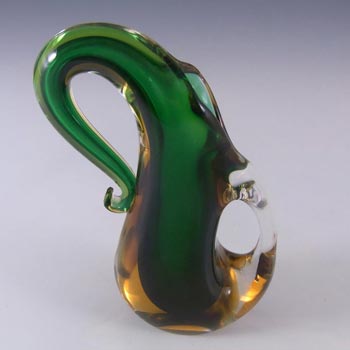 Murano / Venetian Green & Amber Sommerso Glass Vase