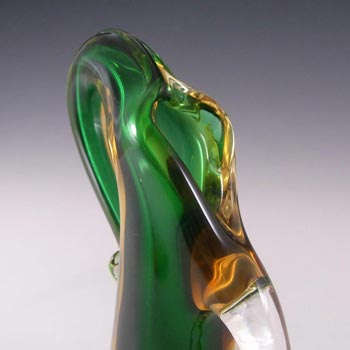 Arte Nuova Pustetto & Zanetti Murano Green & Amber Sommerso Glass Vase