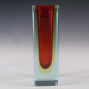 Murano Faceted Red & Amber Sommerso Glass Block Vase #2