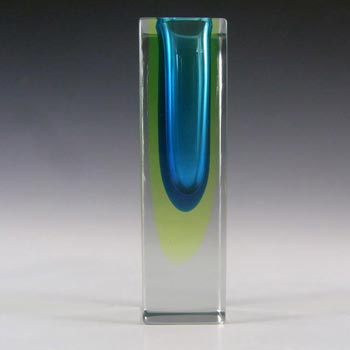 Murano Sommerso Faceted Uranium Glass Block Vase