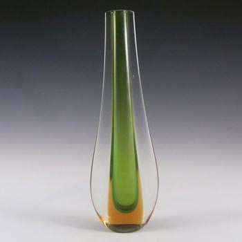 Galliano Ferro Murano Sommerso Green & Amber Glass Stem Vase
