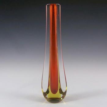 Galliano Ferro Murano Sommerso Red & Amber Glass Stem Vase
