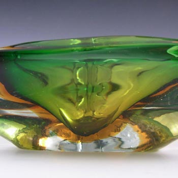 Arte Nuova Murano Green & Amber Sommerso Glass Bowl