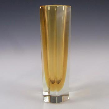 Murano Faceted Amber Sommerso Glass Block Vase