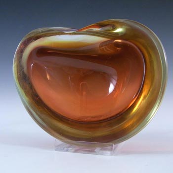 Murano Geode Brown & Amber Sommerso Glass Kidney Bowl
