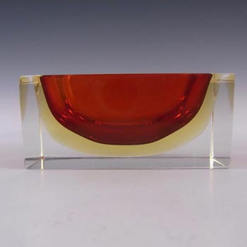 (image for) Murano Faceted Red & Amber Sommerso Glass Block Bowl