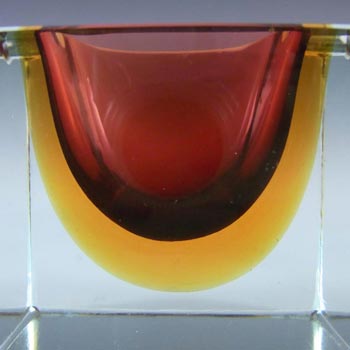 Murano Faceted Amber & Blue Sommerso Glass Block Bowl