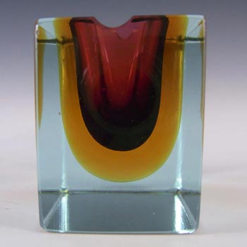 Murano Faceted Amber & Blue Sommerso Glass Block Bowl