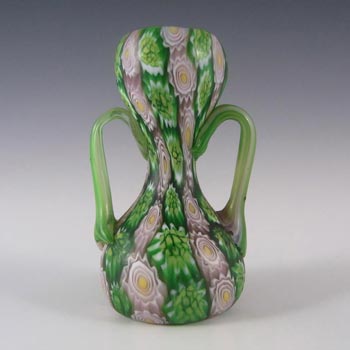 Fratelli Toso Millefiori Canes Murano Green Glass Vase
