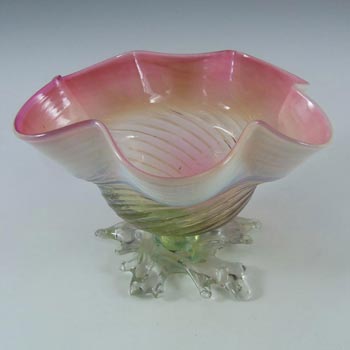 Victorian Pink, Green & Opalescent White Glass Bowl c 1890