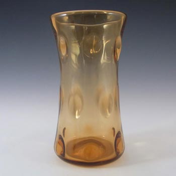 Thomas Webb Golden Amber Glass Bull's Eye Vase - Marked