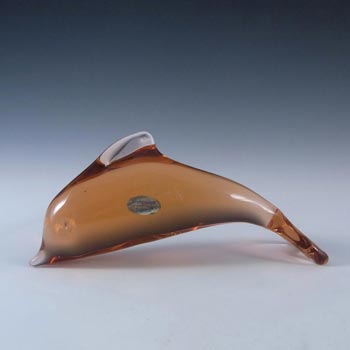 LABELLED Wedgwood Topaz Glass Dolphin Paperweight SG417 - Marked