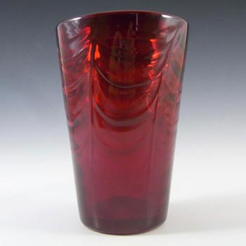Whitefriars #8473 Marriott Powell Ruby Red Glass 6\" Wave Ribbed Vase