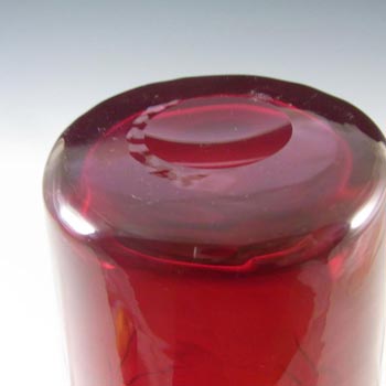 Whitefriars #8473 Marriott Powell Ruby Red Glass 6" Wave Ribbed Vase