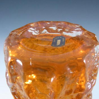 Whitefriars #9690 Baxter Tangerine Glass 7.5" Textured Bark Vase