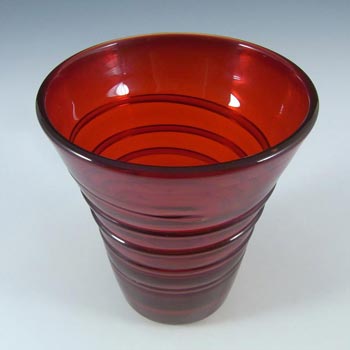 Whitefriars #8886 Powell Ruby Red Glass Ribbon Trail Vase