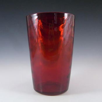 Whitefriars #8473 Marriott Powell Ruby Red Glass 8\" Wave Ribbed Vase