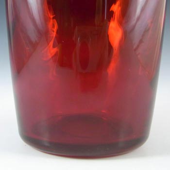 Whitefriars #8473 Marriott Powell Ruby Red Glass 8" Wave Ribbed Vase