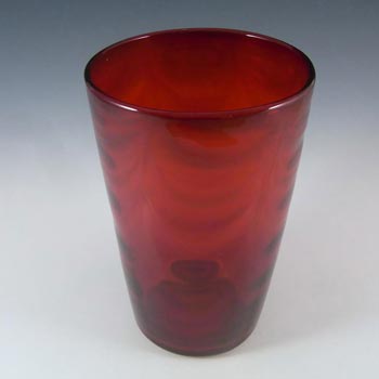 Whitefriars #8473 Marriott Powell Ruby Red Glass 8" Wave Ribbed Vase