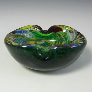 AVEM Murano Zanfirico Bizantino / Tutti Frutti Green Glass Bowl