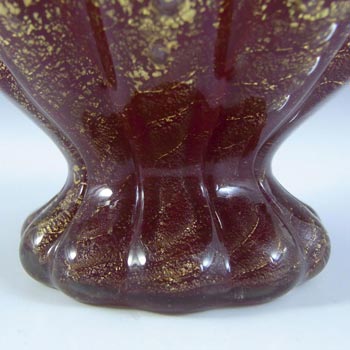 Barovier & Toso Murano Cordonato Oro Gold Leaf Red Glass Vase