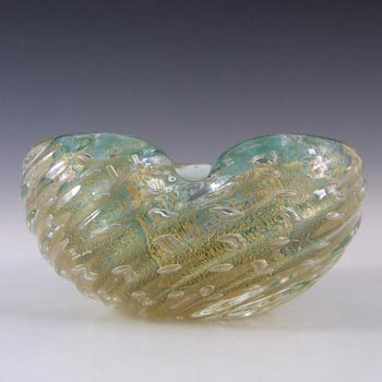 Barovier & Toso Murano Green & Gold Leaf Glass Bowl