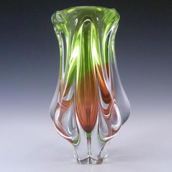 Chřibská #119/3/24 Green & Orange Glass Vase