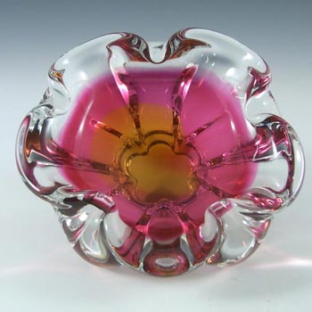 Chřibská #238/5/14 Czech Pink & Orange Glass Bowl by Josef Hospodka