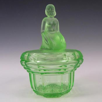 Art Deco Uranium Green Glass Kneeling Lady Pot / Bowl