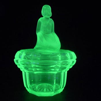 Art Deco Uranium Green Glass Kneeling Lady Pot / Bowl