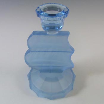 Art Deco 1930's Blue Frosted Glass Ship Candlesticks