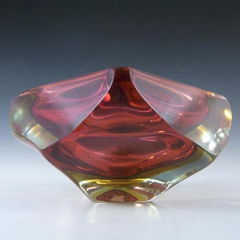 HUGE 2.8kg Murano Faceted Amber Sommerso Glass Block Bowl