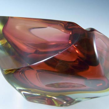 HUGE 2.8kg Murano Faceted Amber Sommerso Glass Block Bowl
