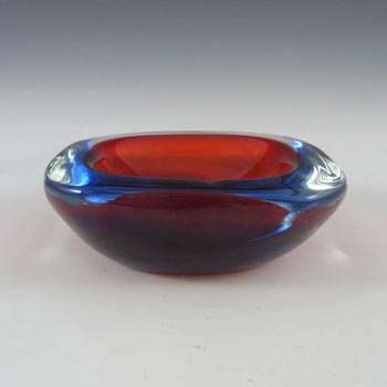 Murano Geode Red & Blue Sommerso Glass Square Bowl