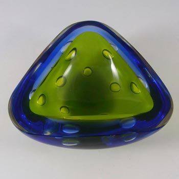 Murano Geode Green & Blue Sommerso Glass Triangle Bowl