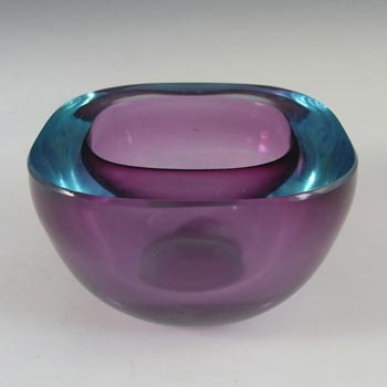 Murano Geode Purple & Turquoise Sommerso Glass Square Bowl