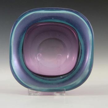 Murano Geode Purple & Turquoise Sommerso Glass Square Bowl