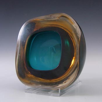 Murano Geode Blue & Amber Sommerso Glass Square Bowl