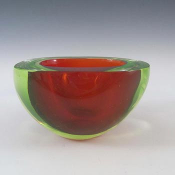 Murano Geode Red & Uranium Green Sommerso Glass Oval Bowl