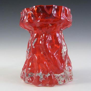 Ingrid/Ingridglas 1970\'s Red Glass Bark Textured Vase