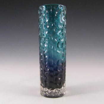 Tajima Japanese 'Best Art Glass' Textured Bark Blue Glass Vase