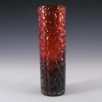 Tajima Japanese 'Best Art Glass' Textured Bark Red Glass Vase