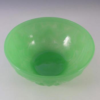 Jobling #8000 Art Deco Uranium Jade Green Glass Tudor Rose Bowl