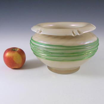 Art Nouveau Iridescent Green Trailed Glass Antique Vase