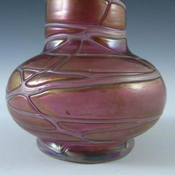 Kralik Art Nouveau Iridescent Veined Glass & Silver Vase