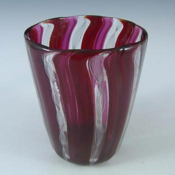 Murano Zanfirico Filigree Red & White Glass Tumbler / Vase