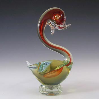 Murano/Venetian Red, Amber & Blue Sommerso Glass Swan
