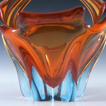 Cristallo Venezia CCC Murano Blue & Red Sommerso Glass Organic Bowl